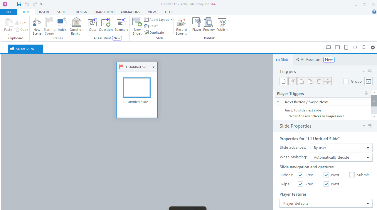 Articulate storyline's interface